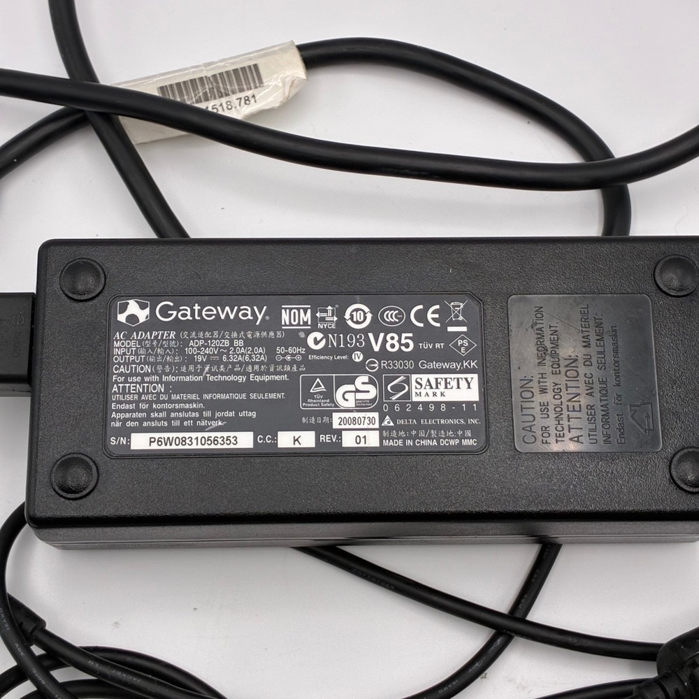 Gateway AC Adapter Laptop Charger ADP-120ZB BB Black 19V 6.32A 120W Power Cord
